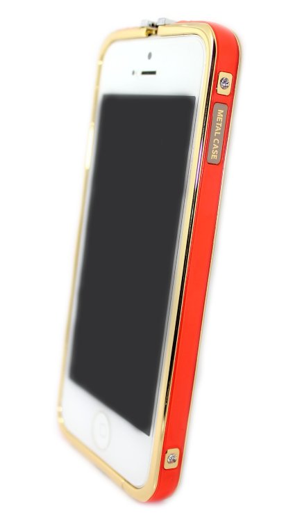 Бампера на телефон для iPhone 5/5s камни HERMES logo метал original box GOLD Orange — CRYSTAL SHOP