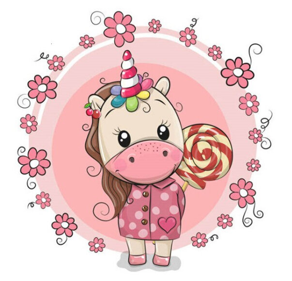 Набор выкладка камнями по номерам Единорожка с леденцом (25х25 см) — CRYSTAL SHOP