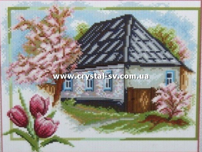 Набор рисование камнями Весна домик в деревне (30х35) — CRYSTAL SHOP