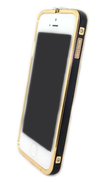 Бампера на телефон для iPhone 5/5s камни HERMES logo метал original box GOLD Black — CRYSTAL SHOP