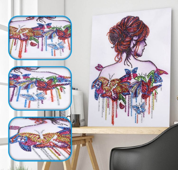 Набор алмазная мозаика специальными стразами Девушка Бабочки (40х30) — CRYSTAL SHOP