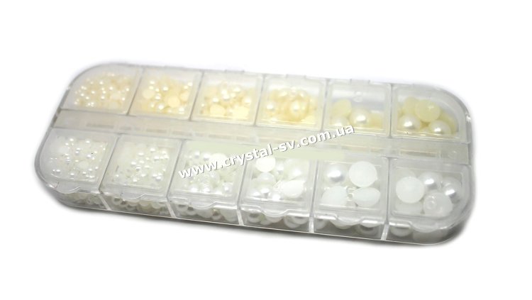 Набор полужемчуг белый и Ivory 3-8мм с коробкой для скрапбукинга. Цена за упаковку  — CRYSTAL SHOP