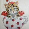 Набор алмазная мозаика специальными стразами Божья коровка Кот в чашке (30х30) фото 3 — CRYSTAL SHOP