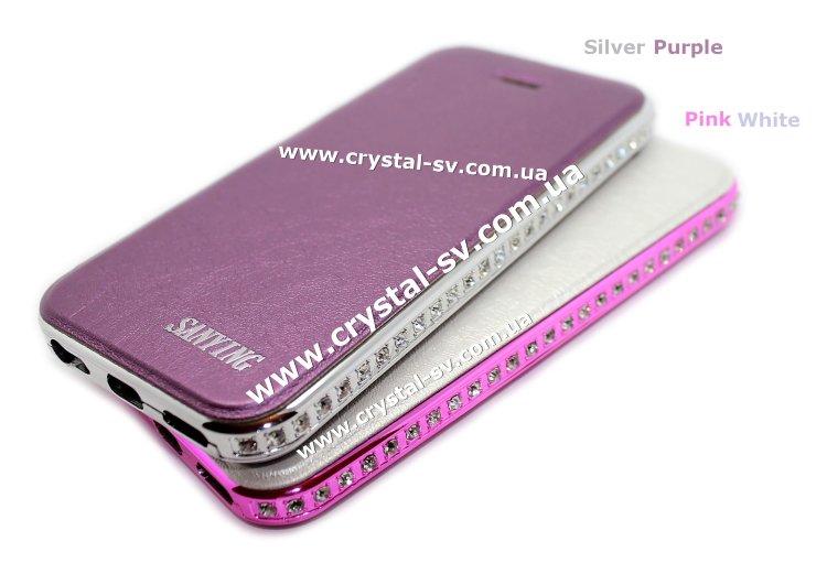 apple case iPhone 5s с кристаллами Elegance Style PU кожа Pink White — CRYSTAL SHOP
