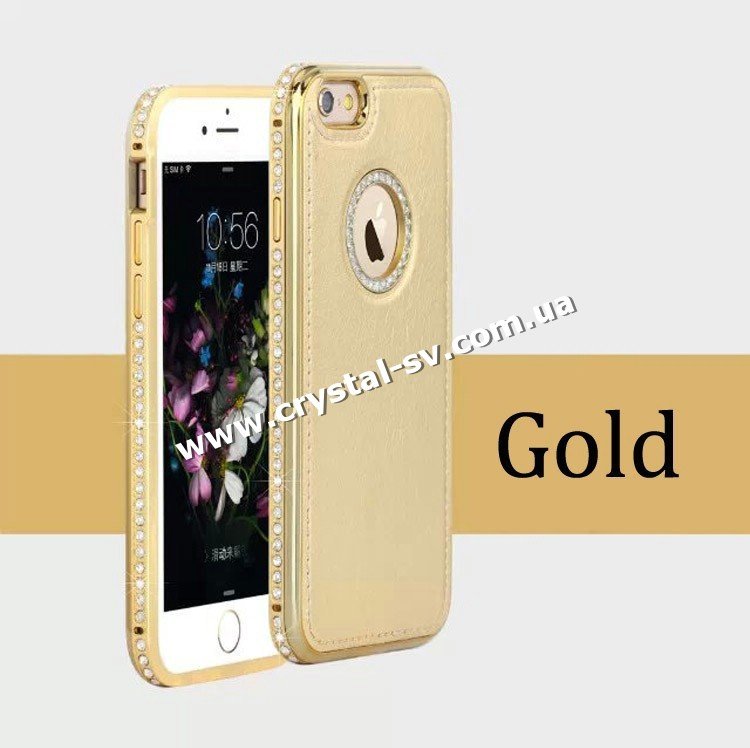 Чехол iphone 6 6s PU кожа с стразами Crystal Luxe Gold — CRYSTAL SHOP