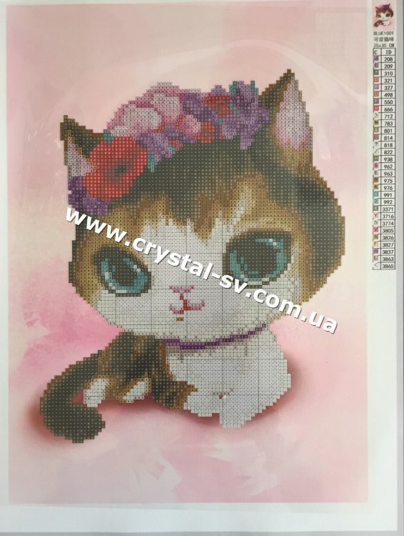 Набор вышивка камнями по номерам Кошка с цветами (35х25) — CRYSTAL SHOP