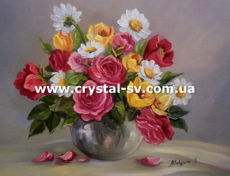 Набор алмазная мозаика стразами Натюрморт Цветочки в вазе на столе (30х40) — CRYSTAL SHOP