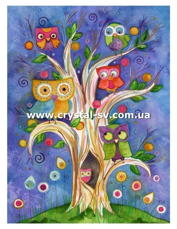 Наборы алмазной вышивки Совы на дереве (50х40) — CRYSTAL SHOP