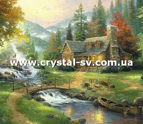 Набор рисование камнями Дом у горной реки (40х53) — CRYSTAL SHOP