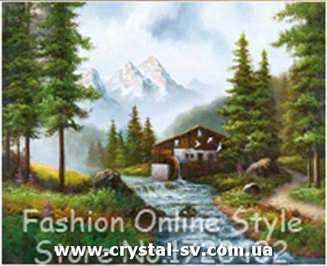 Набор рисование камнями Избушка у реки в горах (40х60) — CRYSTAL SHOP