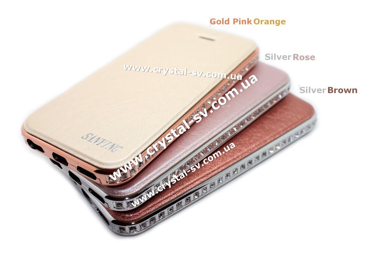 Чехол для мобильного телефона iPhone 5 5s со стразами Elegance Style PU кожа Silver Rose — CRYSTAL SHOP
