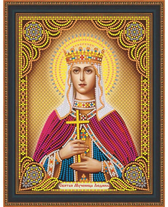 Набор алмазная мозаика круглыми стразами Икона Святая Мученица Людмила (40х34 см) — CRYSTAL SHOP